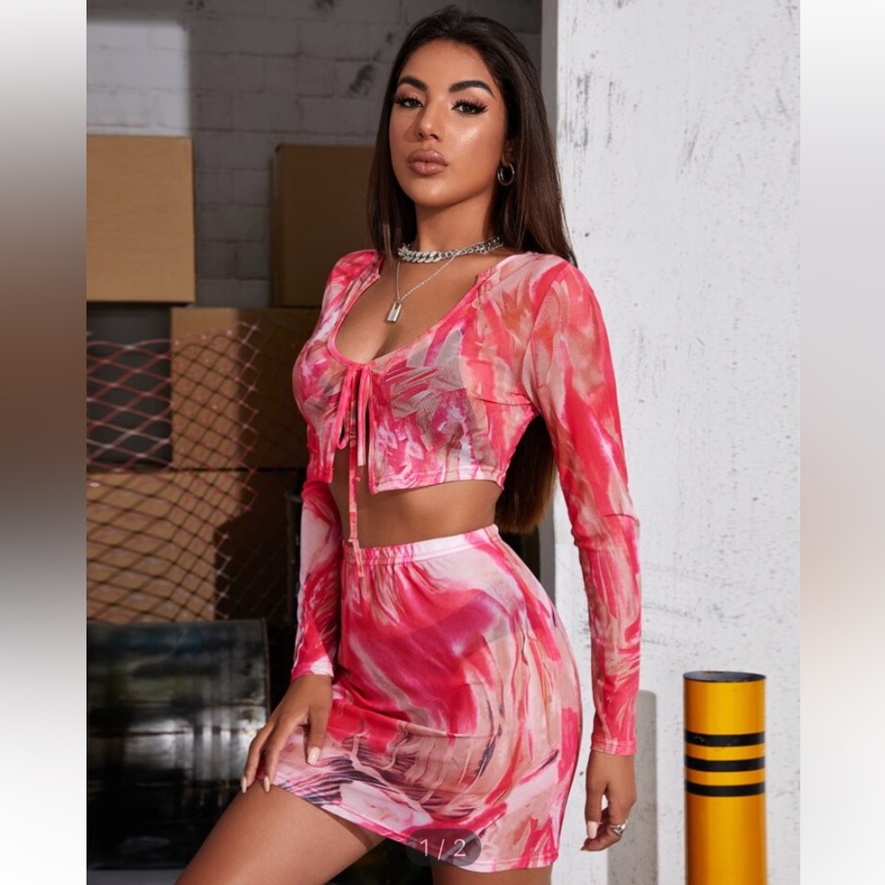 Knot Front Tie Dye Top and Skirt Set